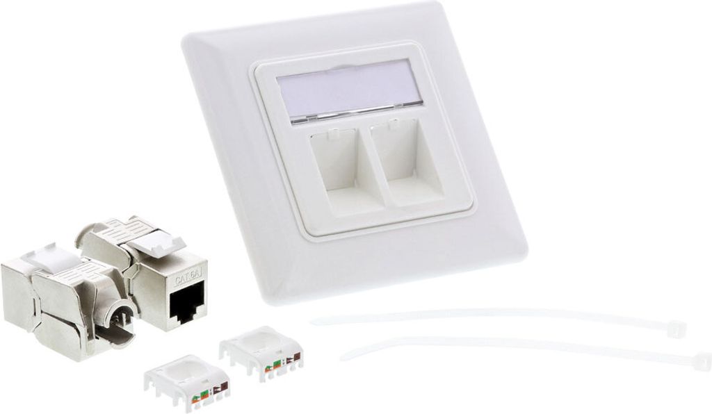 InLine Cat.6A Anschlussdose, Unterputz, 2x RJ45 Buchse, weiß RAL9010