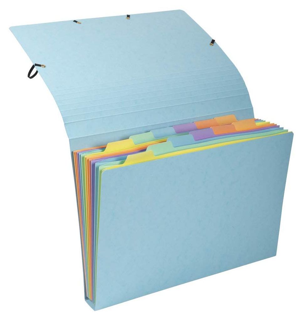 Erweiterbarer Aquarellordner aus extra starkem Colorspan-Karton im DIN A4-Format, 12 Fächer, elastischer Verschluss, Farbe zufällig.