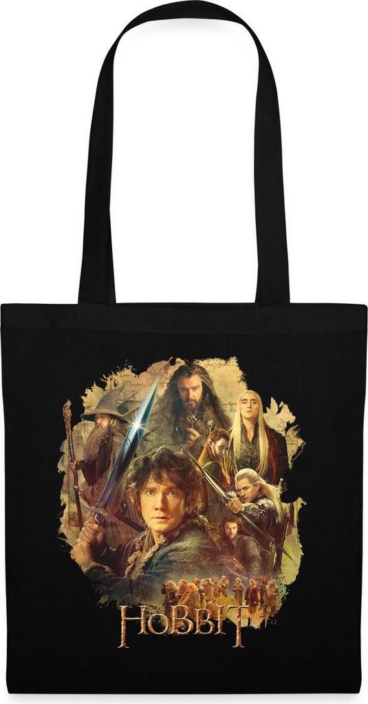 Spreadshirt Der Hobbit Charaktere Um Bilbo Beutlin Mit Stich Stoffbeutel, One size, Schwarz