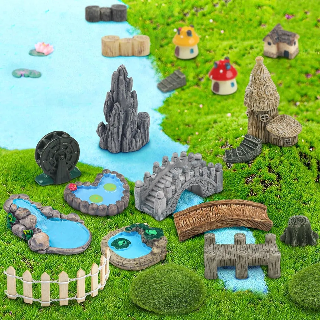 Set Jardin de Fées avec Fontaine et Maison - 21 Figurines Résine DIY