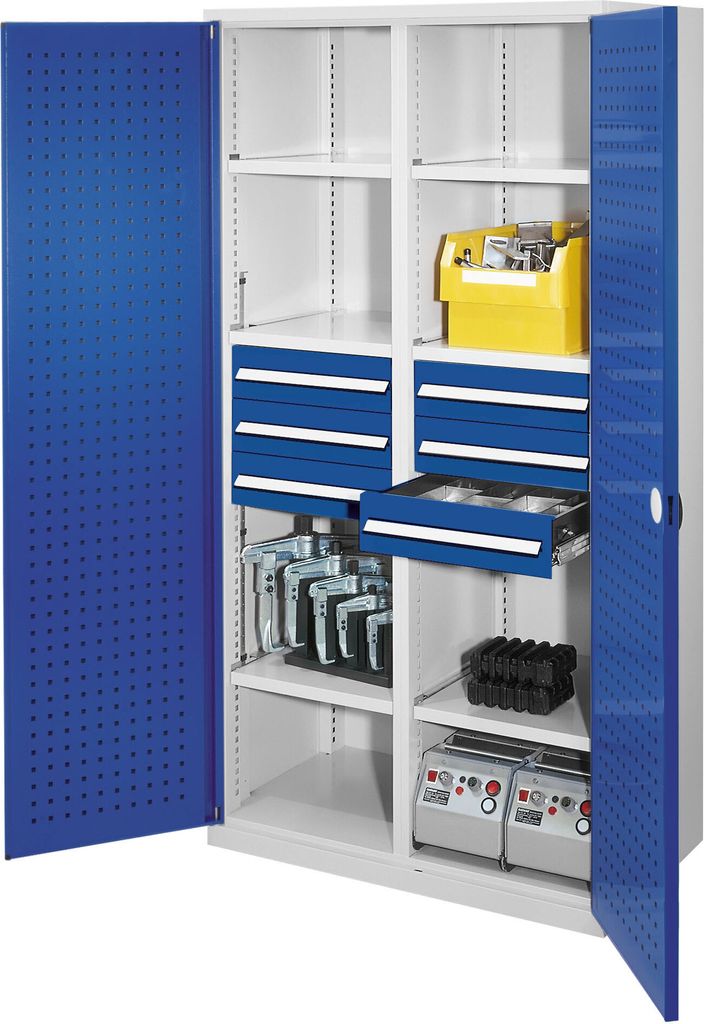 Kappes Schwerlastschränke mit Mitteltrennwand 1950x1000x600mm Lochplattentüren Modell 53 enzianblau