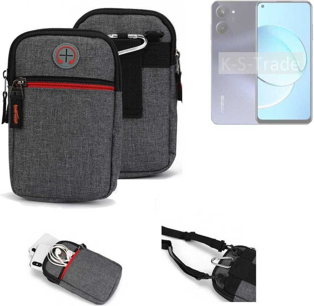 K-S-Trade Holster Gürteltasche kompatibel mit Realme 10 Handy Tasche Schutz Hülle grau Zusatzfächer 1x