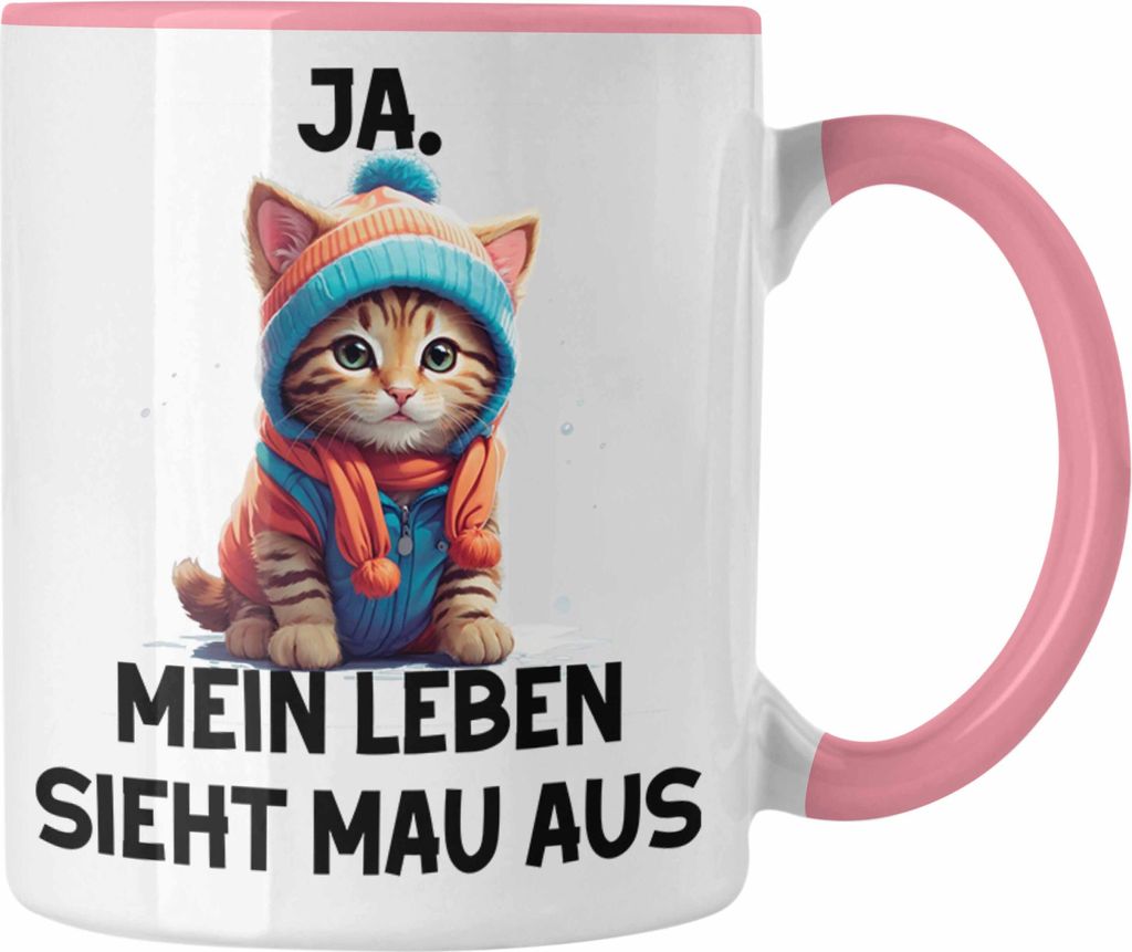 Dank Meme Tasse Katzen Besitzer Wortspiel Ja Mein Leben Sieht Mau Aus Traurige Katze Geschenkidee Süße Katze (Rosa)