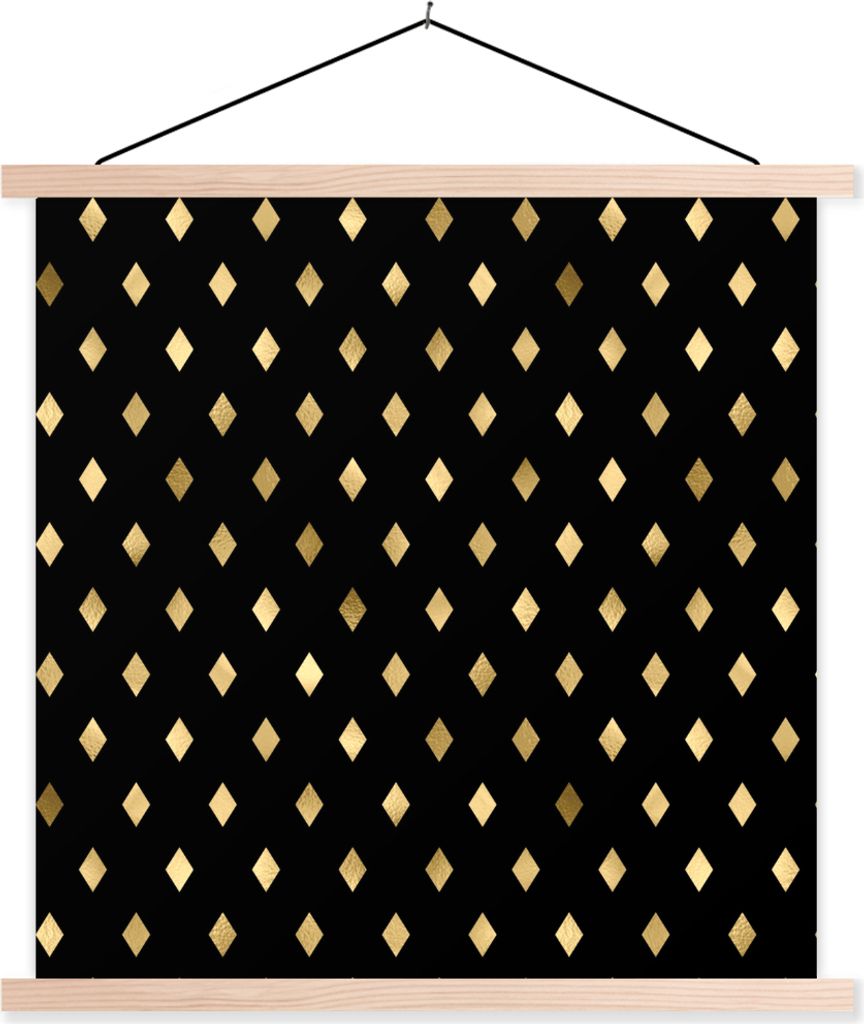 MuchoWow Textilposter Muster - Gold - Kariert 40x40 cm mit holzfarbenen Rahmen - Posterleiste