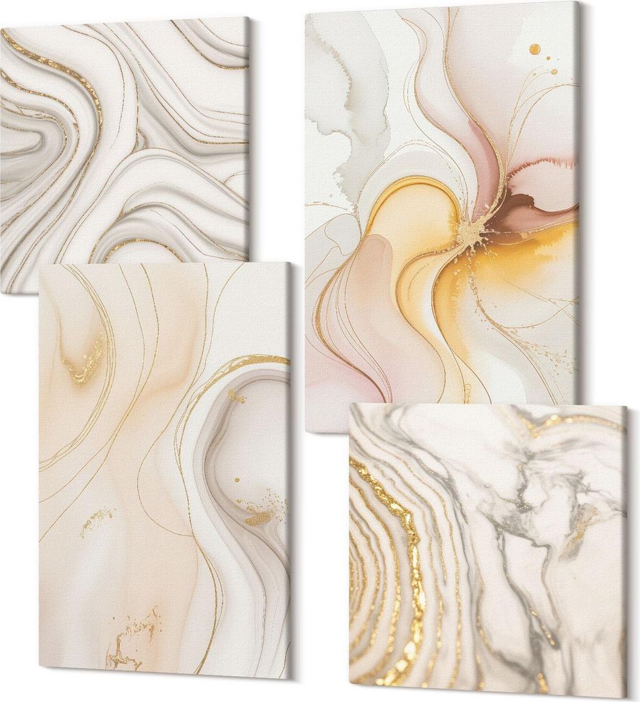 Wandbilder Leinwand 4-teilig – – Polycanvas Kunstdruck – Moderne Bilder für Wohnzimmer & Schlafzimmer – Aufhängefertig – 2x 40x40 cm +...