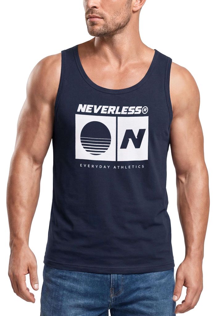 Tanktop Herren mit Grafik-Print - Sunset Sport Logo - Trägershirt Baumwolle Sommer Sport Streetwear Neverless