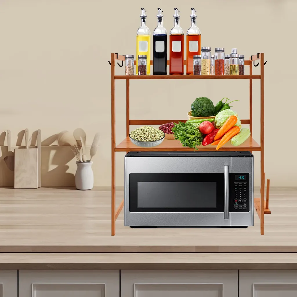 Étagère micro-ondes gain de place chocolat - Design robuste à 2 étages