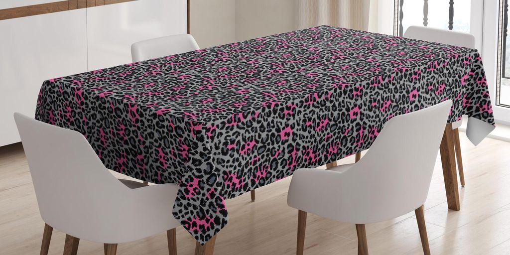 ABAKUHAUS Leopard-Druck Tischdecke, African Safari Tiermuster Natur inspiriert Mode Gepard Panther, 140 x 170 cm, Rosa Grau Schwarz