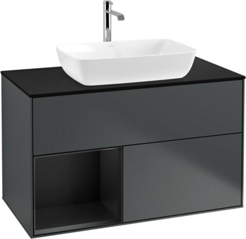 V&B Waschtischunterschrank Wandbeleuchtung Finion 100, Pl b m, Reg bla m Lac, md bl. m Lac