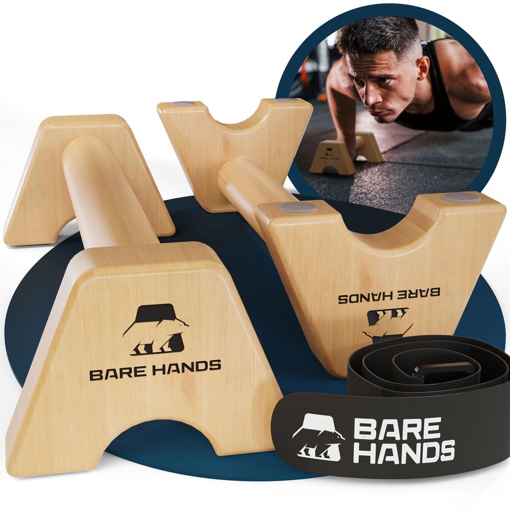 BARE HANDS Liegestützgriffe – 2x gelenksschonende & rutschfeste Holz Liegestützgriffe – Calisthenics Equipment für Indoor & Outdoor