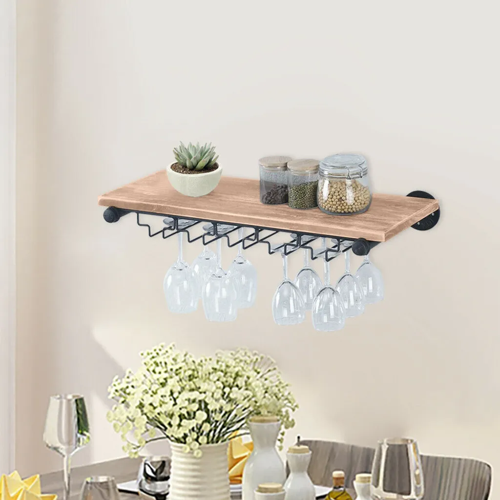 Étagère murale industrielle Casier à vin en Fer et Bois massif - 80cm