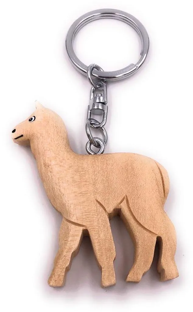 Porte-clés alpaga en bois fait main, accessoire artisanal de série A1
