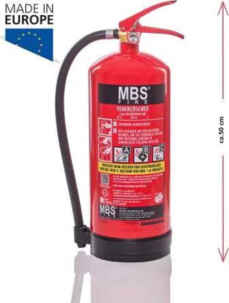 MBS FIRE 6kg ABC Pulver Feuerlöscher EN 3 A/B/C 55A 233B= 15LE inkl. Plakette