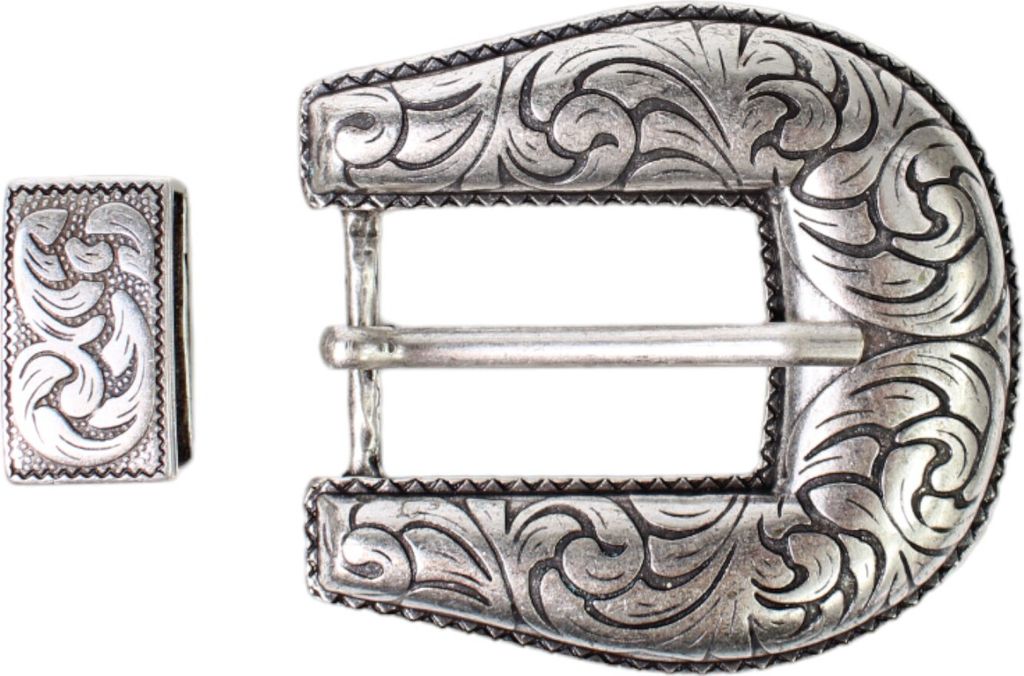 FRONHOFER Gürtelschnalle + Schlaufe in silber mit Verzierungen 3 cm