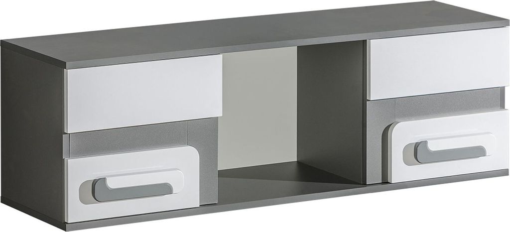 Hängeregal / Wandregal für Jugendzimmer Oskar 10, Farbe: Anthrazit / Weiß - 38 x 120 x 32 cm, 2 Türen, zweifärbige Griffe, 3 Fächer, ABS Kanten