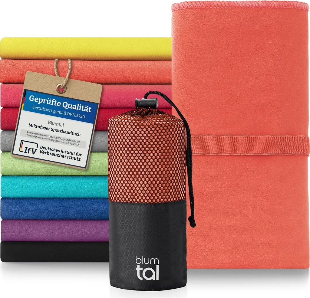 Asciugamano in microfibra Blumtal - set di 2: 80 x 40 cm - leggero, extra assorbente e ad asciugatura rapida, asciugamano compatto da viaggio, da spiaggia e da palestra, rosso chiaro