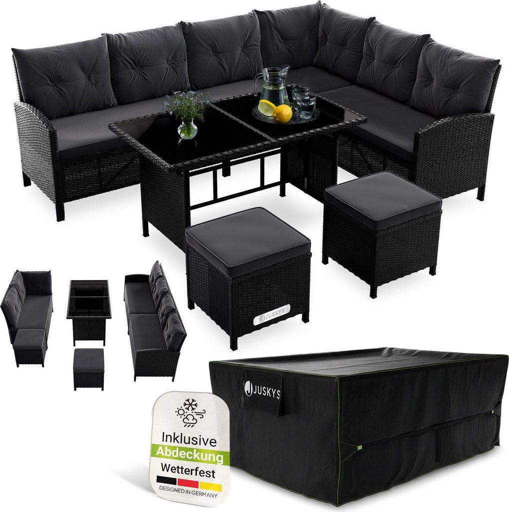 Juskys Polyrattan Lounge Manacor - Sofa, Tisch, Hocker & Produktbild 