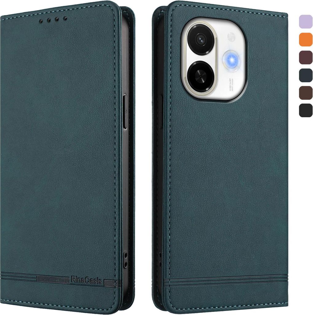 Hülle für Tecno Spark 30C 5G/Pop 9 5G, Retro Kunstleder Ständer Klapphülle mit Kartenfächer und Magnetische Grün
