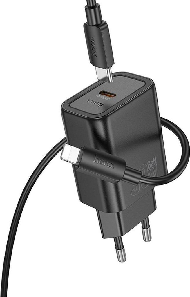 Handy-Ladegerät Hoco USB C QC PD 30W + Kabel USB C zu Lightning N62 schwarz