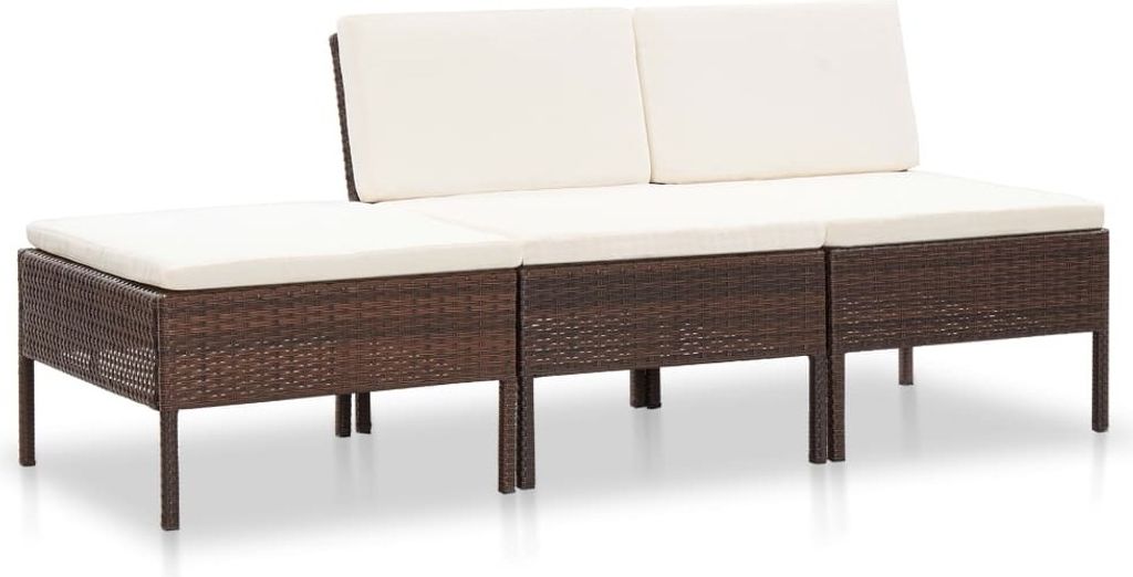 The Living Store 3-tlg. Garten-Lounge-Set mit Auflagen Poly Rattan Braun