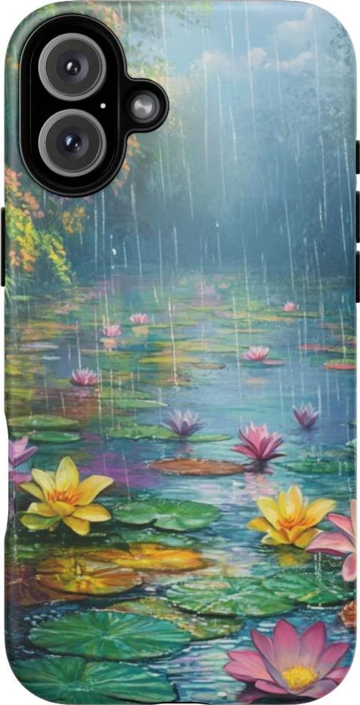 Bunte Lotusblüten im Regen – Handyhülle Kompatibel mit iPhone 16 Plus