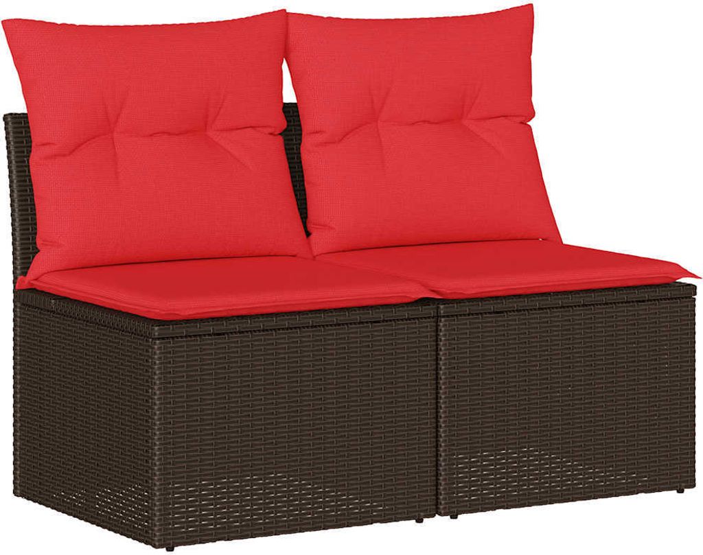 vidaXL 2-tlg. Garten-Sofagarnitur mit Kissen Braun Poly Rattan Akazie
