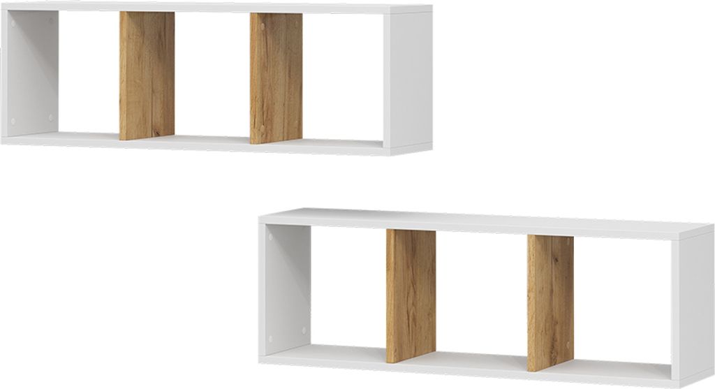Vicco Wandregal Tomy, 90 x 30 cm 2er Set, Weiß/Goldkraft Produktbild 