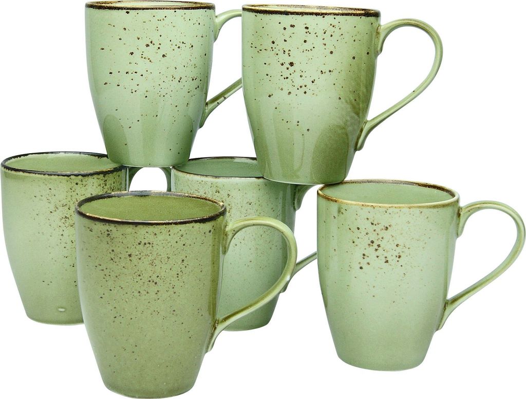 CreaTable, 22053, Nature Collection Green, Kaffeebecher 6-tlg, Steinzeug