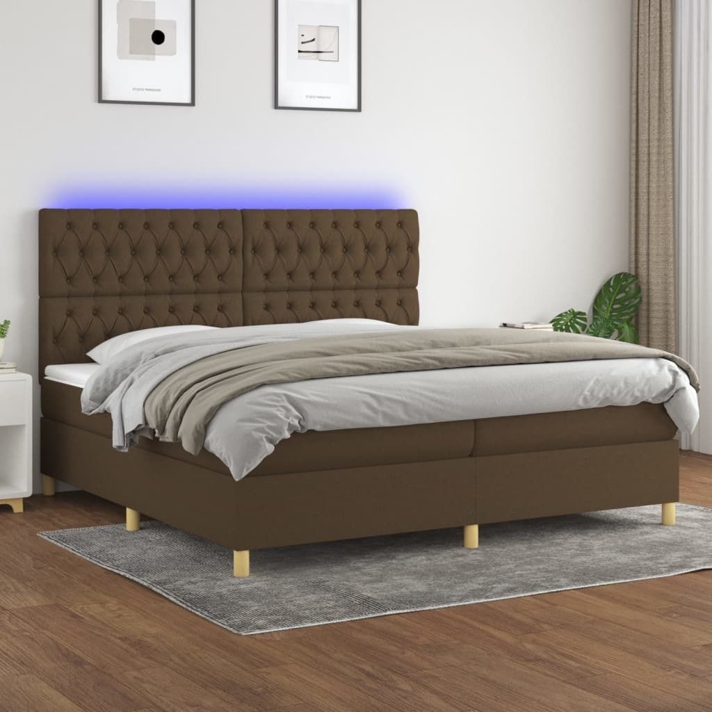 The Living Store Boxspringbett mit Matratze & LED Dunkelbraun 200x200 cm Stoff