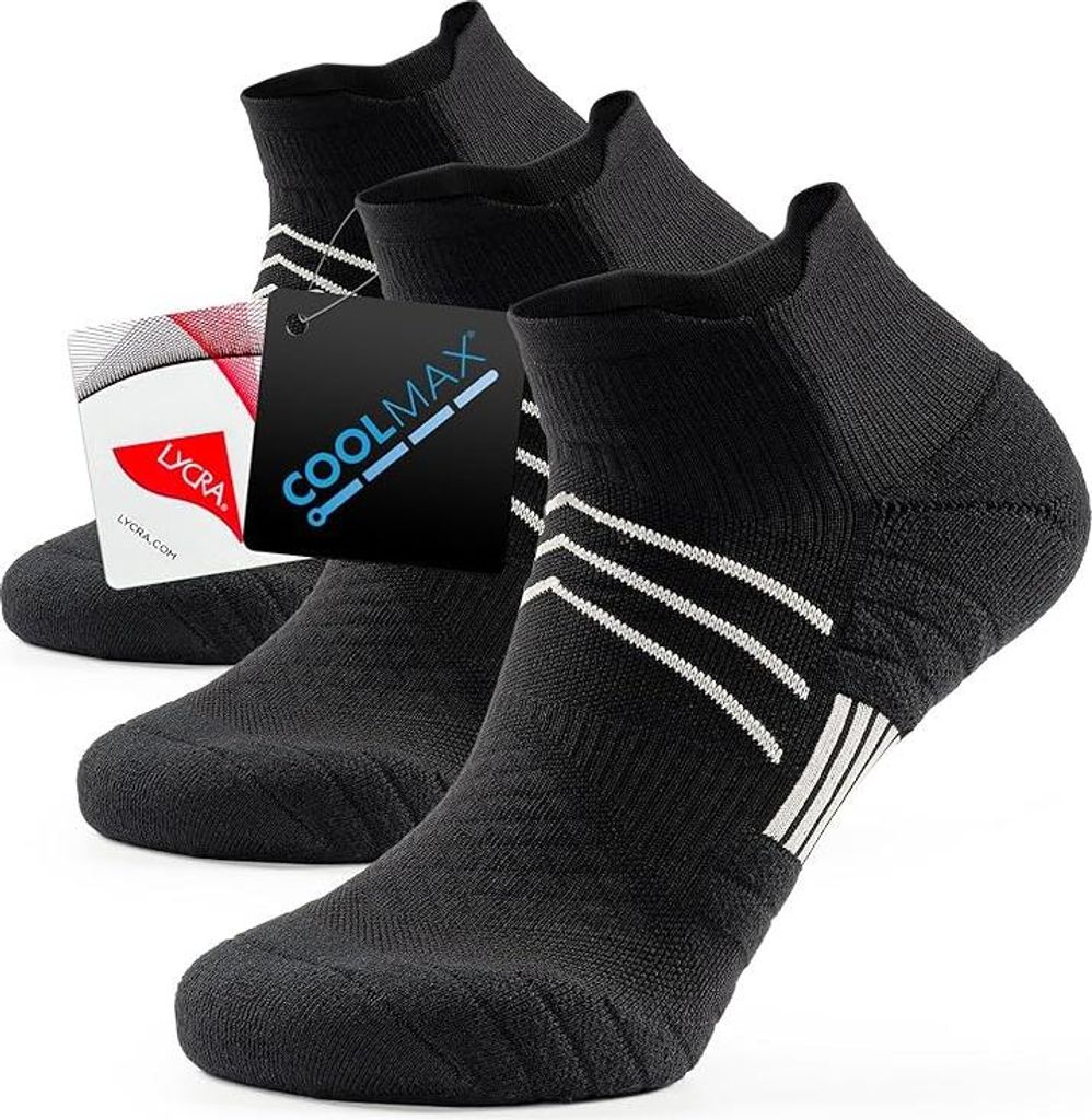 Sport-Kurzsocken Atmungsaktiv 3 Paar Schwarz 43-46 Laufen Fitness Socken