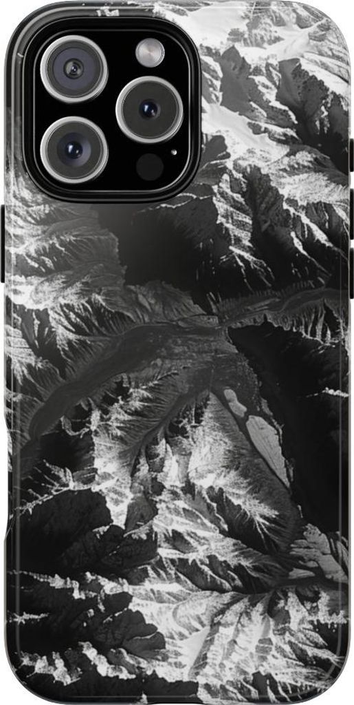 Schwarz-weiße Berglandschaft – Hülle Kompatibel mit iPhone 16 Pro Max
