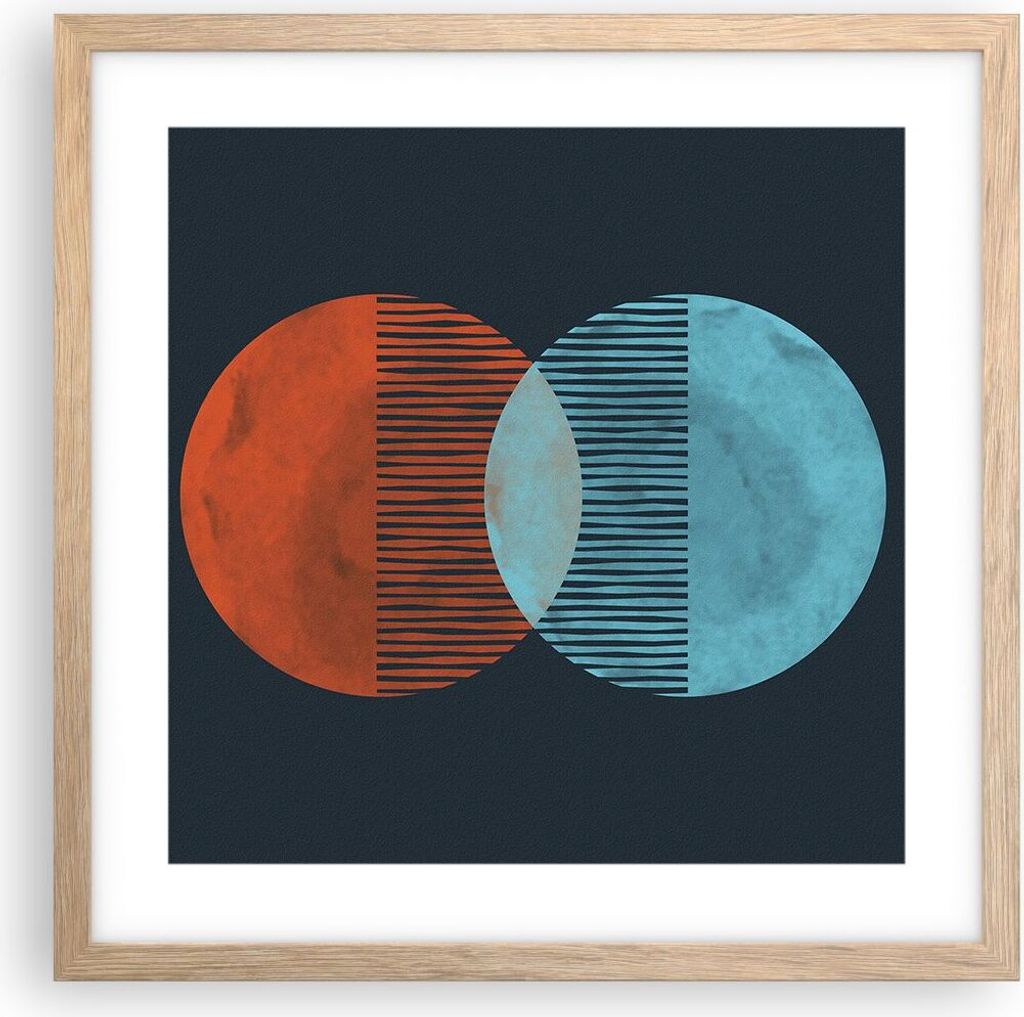 Gerahmtes Poster - Rahmen in heller Eiche - Geometrie Abstraktion Minimalismus - 40x40 cm - Wand Bild - Wanddeko - Wandbilder - Kunstposter - Wandp...