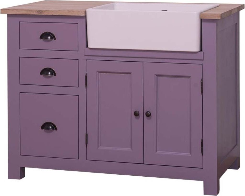 Casa Padrino Landhausstil Spülenschrank mit 2 Türen und 3 Schubladen Lila / Naturfarben 118 x 65 x H. 90 cm - Spültisch im Landhausstil