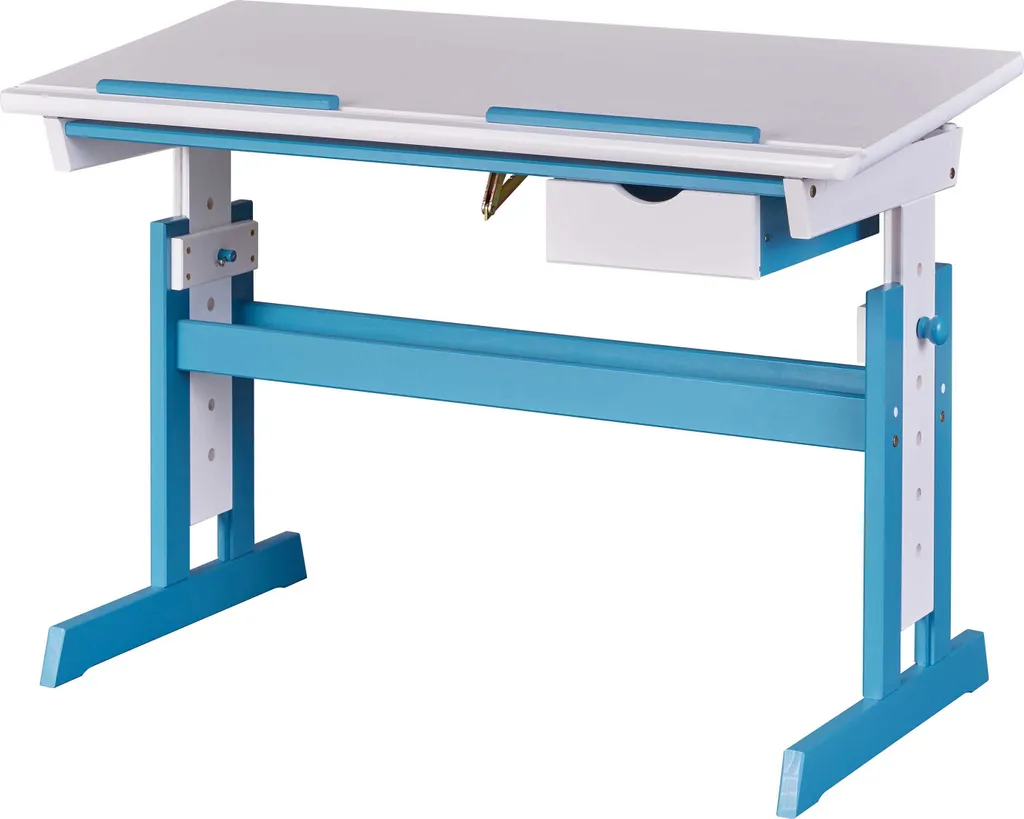 Pijii Bureau Réglable Blanc et Pétrole - Table Ergonomique Motorisée