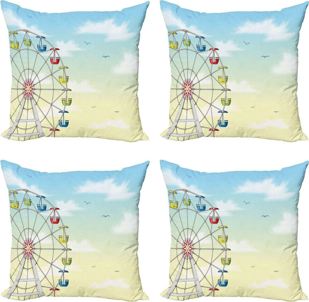 ABAKUHAUS Riesenrad Kissenbezug Set (4 Stück), Bunte Autos Sky, Moderner Doppelseitiger Digitaldruck, 40 cm x 40 cm, Mehrfarbig