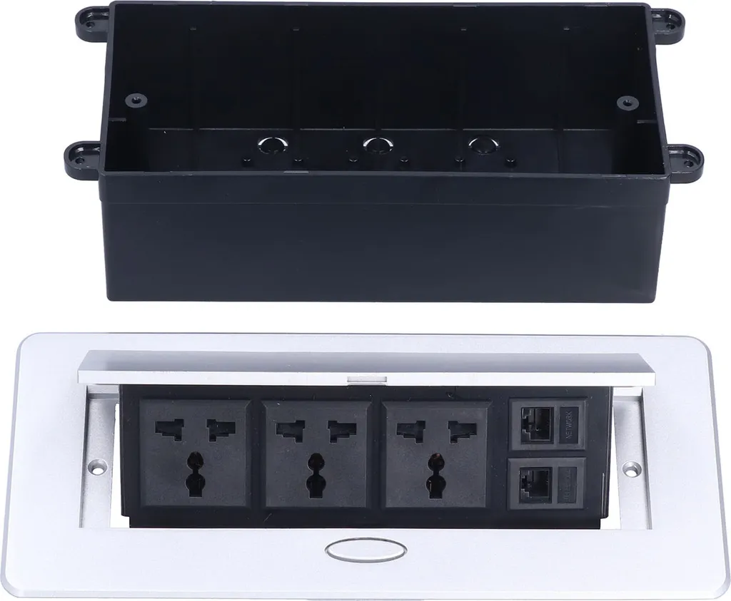 Prise électrique de sol 13A 250V avec connecteurs réseau et téléphone RJ