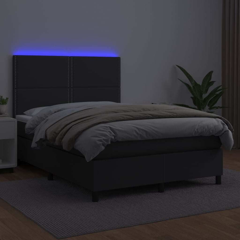 The Living Store Boxspringbett mit Matratze & LED Schwarz 140x200 cm Kunstleder