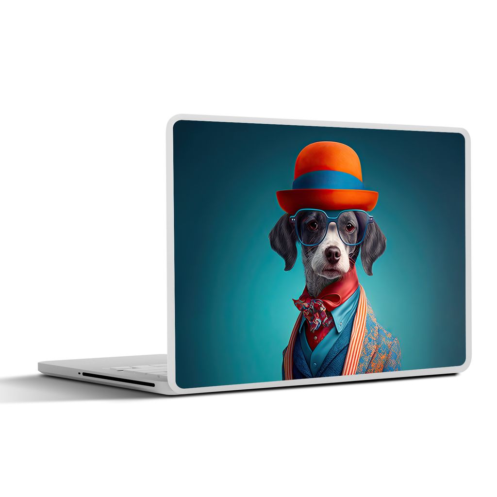 MuchoWow Laptop Aufkleber Sticker Cover Hund - Jacke - Blumen - Porträt - Blau 30x21 cm - Sticker für Laptop - Selbstklebend