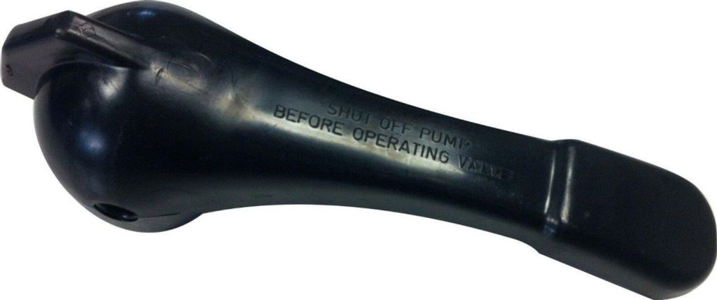 A black plastic handle for a valve is shown against a white background.