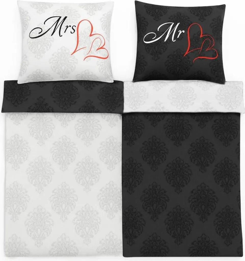 Set 2 Lenzuola Mr & Mrs 135x200cm Microfibra Cerniera Regalo Coppia