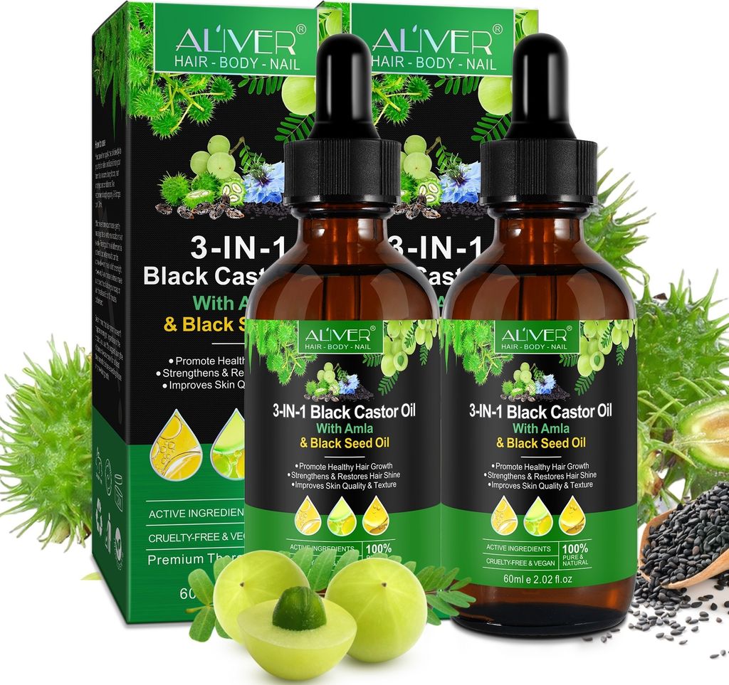 Haaröl Haarpflege Ätherisches Öl Rizinusöl Amlaöl Schwarzkümmelöl 3-in-1 Haut Haare Bio