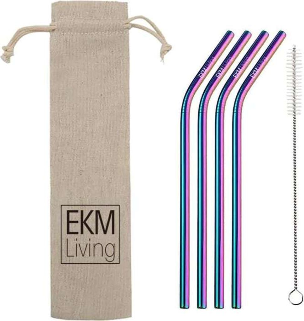 Edelstahl Strohhalme 4er Set Rainbow gebogen, Trinkhalme, bruchfest, wiederverwendbar, spülmaschinengeeignet, plastikfrei, von EKM Living GmbH