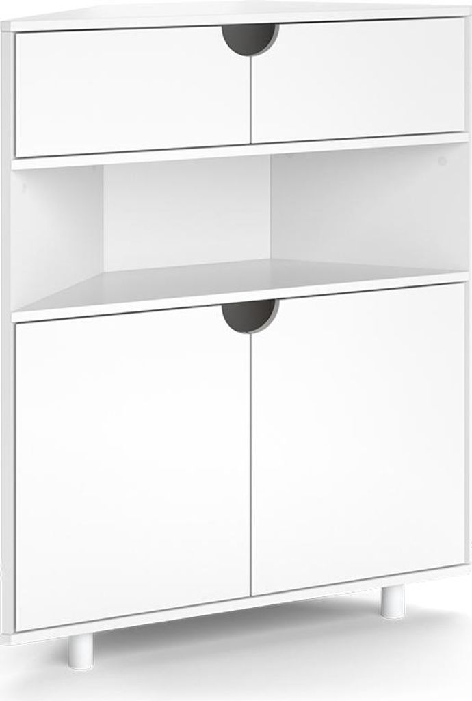 Eckschrank Vicco Inaro Weiß 79 x 96 cm mit 4 Fächern, Model Produktbild 