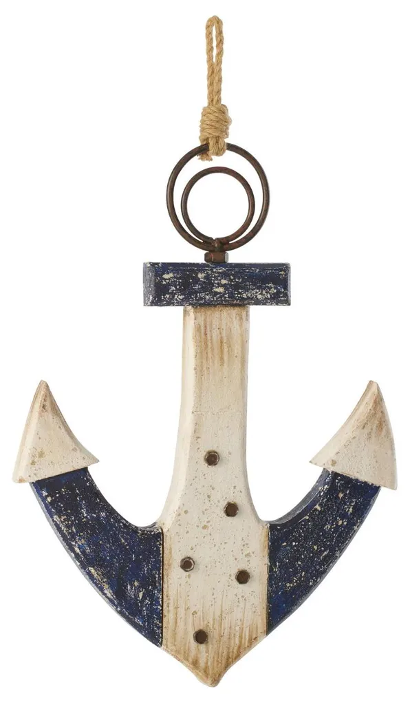 Ancre Décorative Murale en Bois Style Bord de Mer Bleu Blanc J-Line