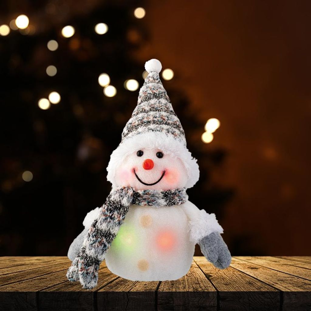 Brauner Schneemann mit wechselnden Farben LED-Leuchten 15 cm