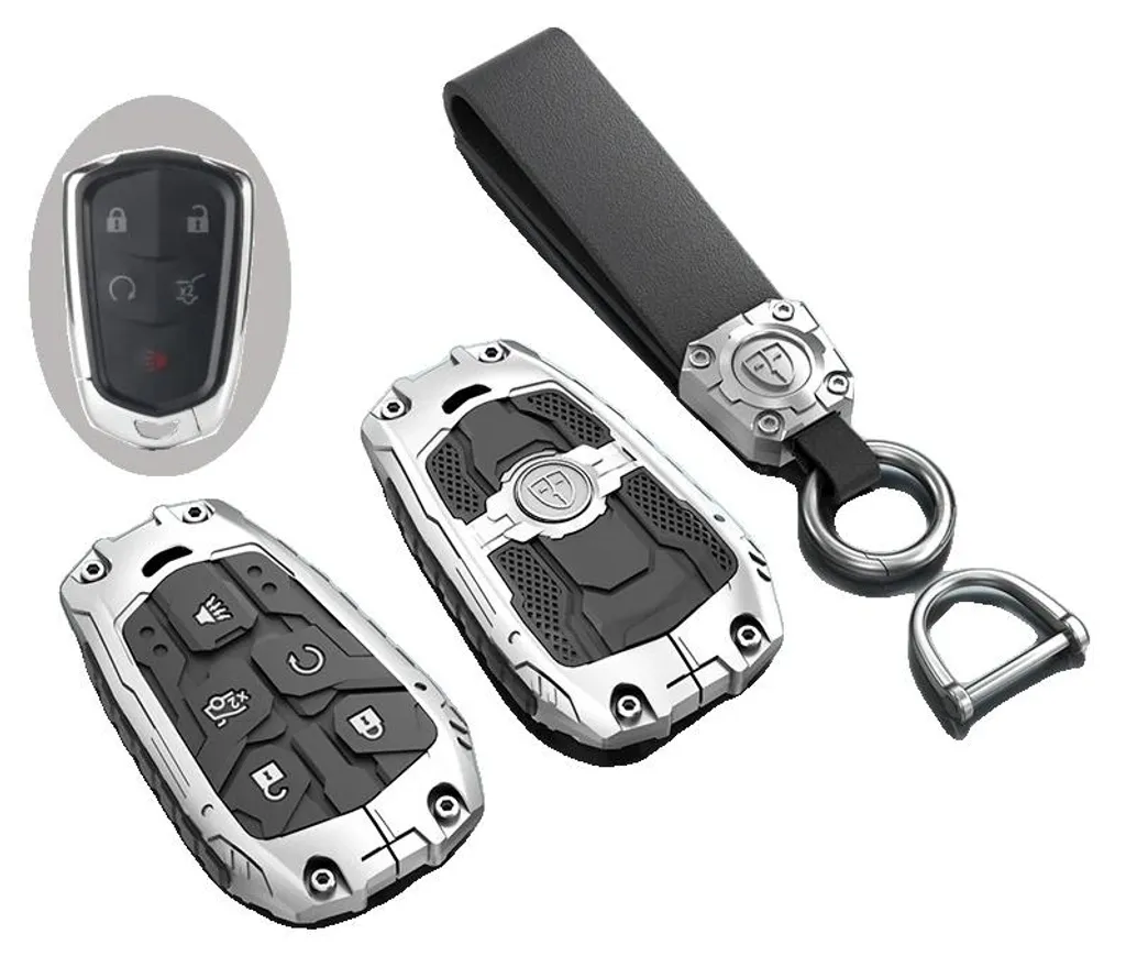 Coque de clé auto 5 boutons argentée - Protection intégrale durable