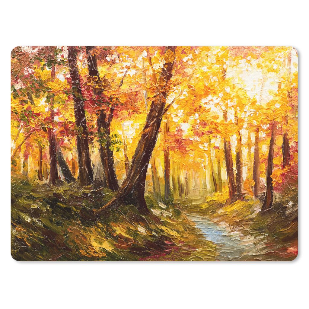 MuchoWow Mauspad Mousepad Gemälde - Herbst - Wald - Ölgemälde 23x19 cm - Mousepads - Maus Mat - Pad - Mausunterlage - Schreibtischunterlage - ...