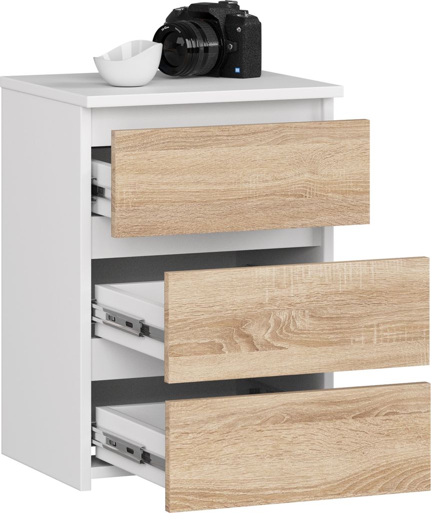 Nachttisch AKORD CL3 Weiß mit 3 Schubladen Front Produktbild 2