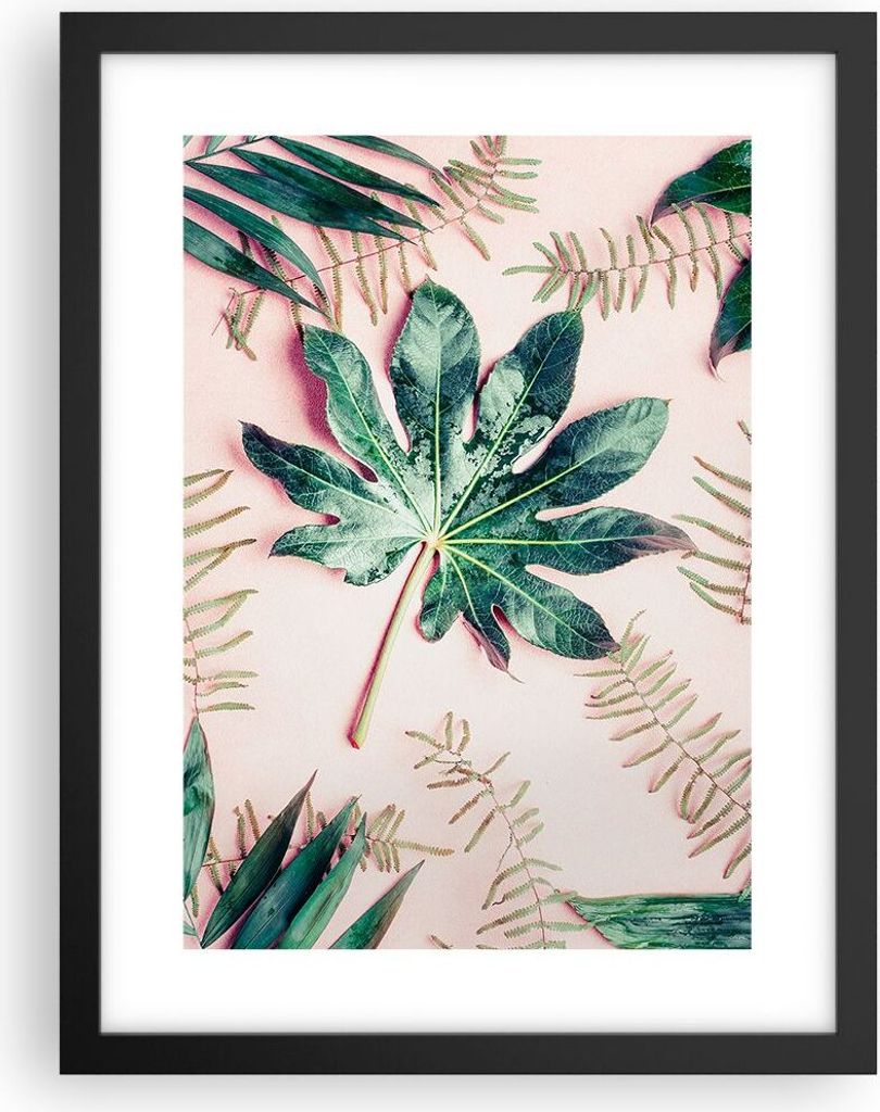 Gerahmtes Poster - Schwarzer Rahmen - Blatt Tropisch Palme - 30x40 cm - Wand Bild - Wanddeko - Wandbilder - Kunstposter - Wandposter - Bilderrahmen...