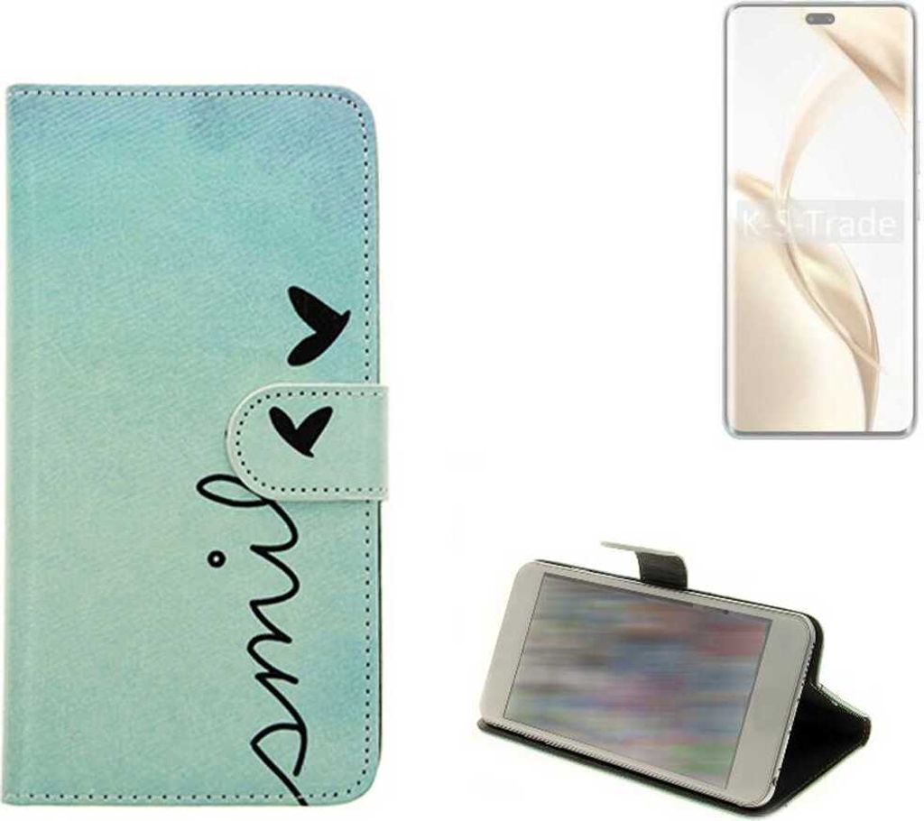 K-S-Trade Schutz Hülle Handy Hülle kompatibel mit Honor 200 Hülle Handyhülle cover bookstyle Etui Handyhülle “smile“ türkis Standfunktion